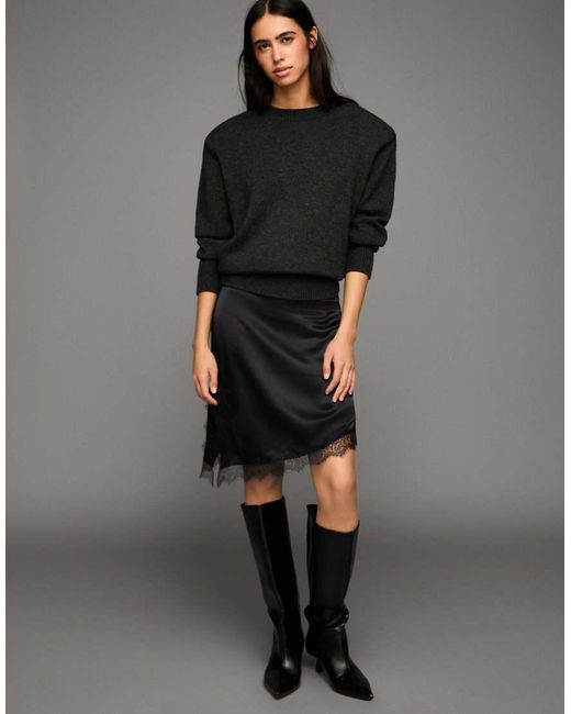 Bershka Black Lace Sateen Mini Skirt