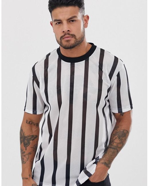Asos Relaxed T Shirt In Stripe Mesh In White For Men Lyst