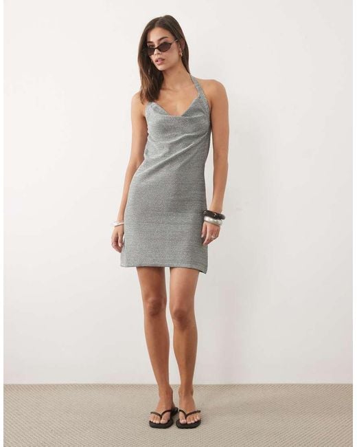 ASOS White Knitted Metallic Festival Cowl Mini Dress