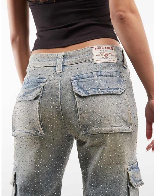 True Religion Multicolor Bobbi Rhinestone Detail Cargo Pant