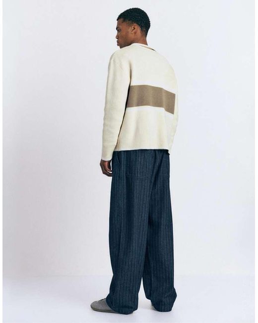 Pull&Bear White Textured Zip-up Polo Shirt for men