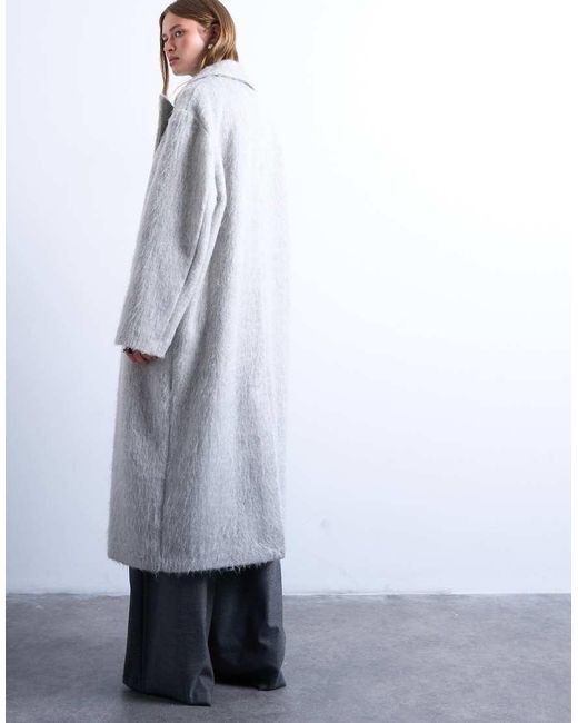 TOPSHOP White Brushed Unlined Dropped Shoulder Clean Chuck On Coat With Wool