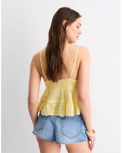 Stradivarius Blue Embroidered Flowing Strappy Top