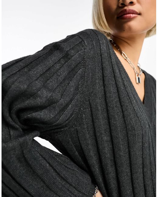 Object Black – geripptes strick-pulloverkleid