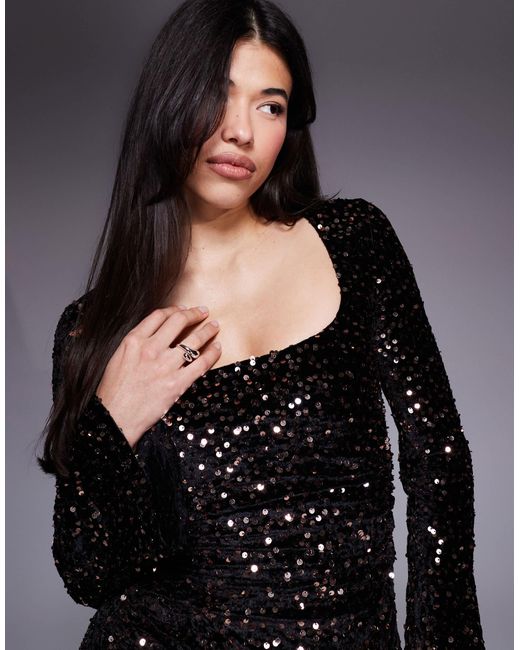 ASOS Black Velvet Sequin Square Neck Mini Dress