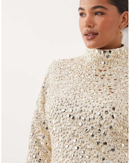 ARRANGE Natural Curve Textural Sequin High Neck Long Sleeve Maxi Dress