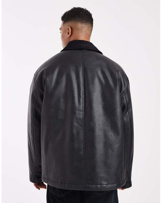 ASOS Black Oversized Barn Jacket With Cord Collar for men