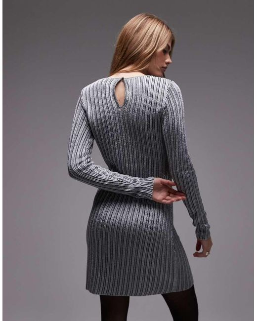 & Other Stories Gray Long Sleeve Rib Jersey Mini Dress