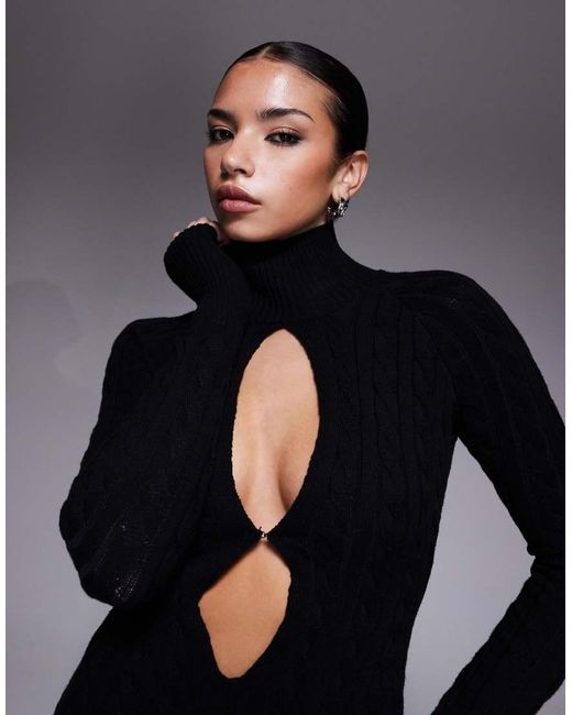 I.AM.GIA Black Cortina Cotton Rich Cable Knit Keyhole Clasp Detail Mini Dress