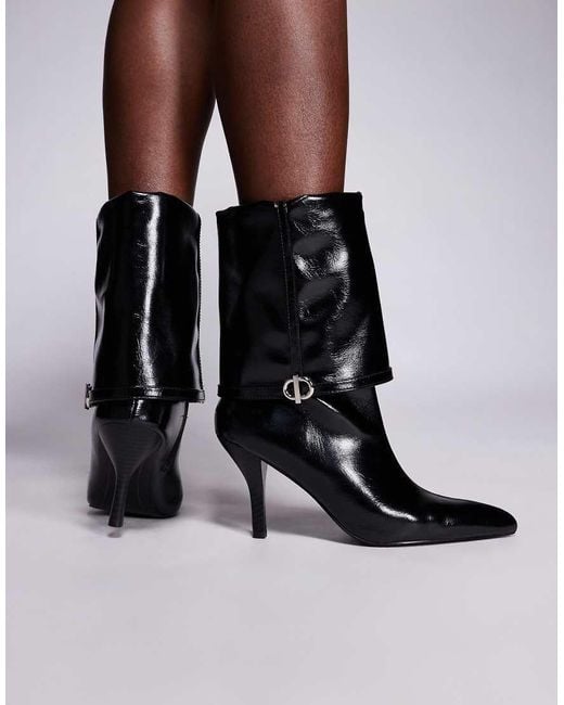 ASOS Black Ella Heeled Fold Over Ankle Boots With Buckle Detail