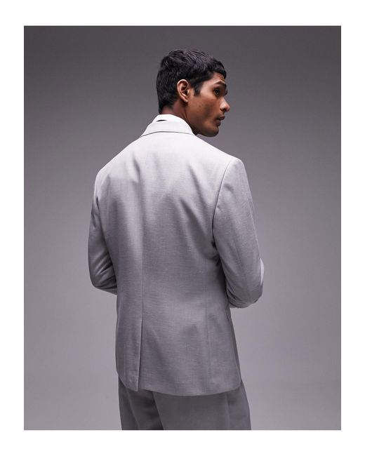 Topman Gray Slim Linen Suit Jacket for men