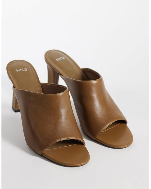 Mango Brown 100% Leather Heeled Mule