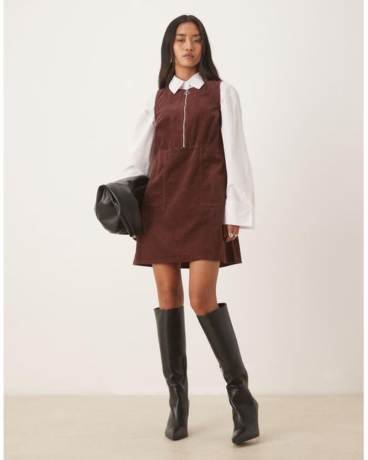 Nobody's Child Purple Homerton A-line Cord Pinafore Mini Dress