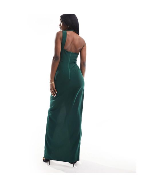 Vesper Green Scarf Detail Thigh Split Maxi Dress