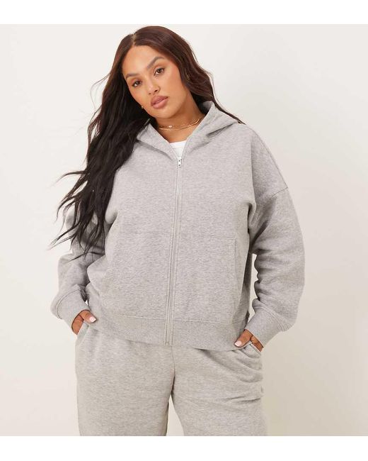 Sudadera Gris Extragrande Con Capucha, Cremallera E Interior Afelpado De Asos Design Curve ASOS de color Gray