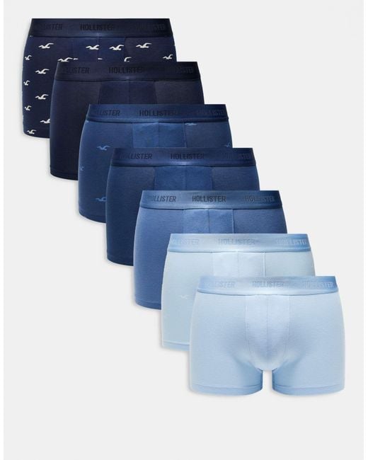 Hollister Blue 7 Pack Pattern Basic Classic Trunks for men