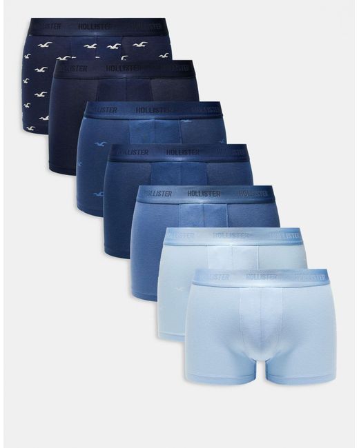 Hollister Blue 7 Pack Pattern Basic Classic Trunks for men