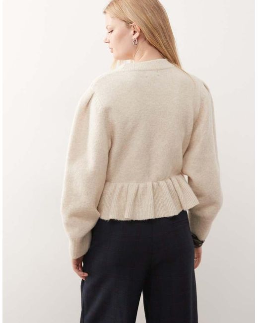 Monki Natural Peplum Ruffle Knit Jumper