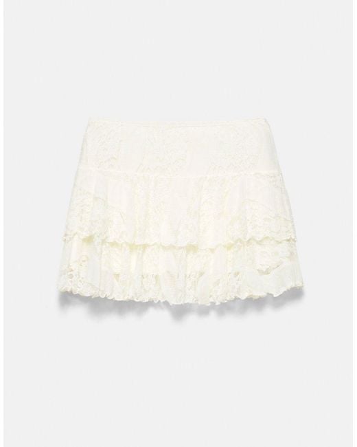 Pull&Bear Natural Lace Ruffle Mini Skirt