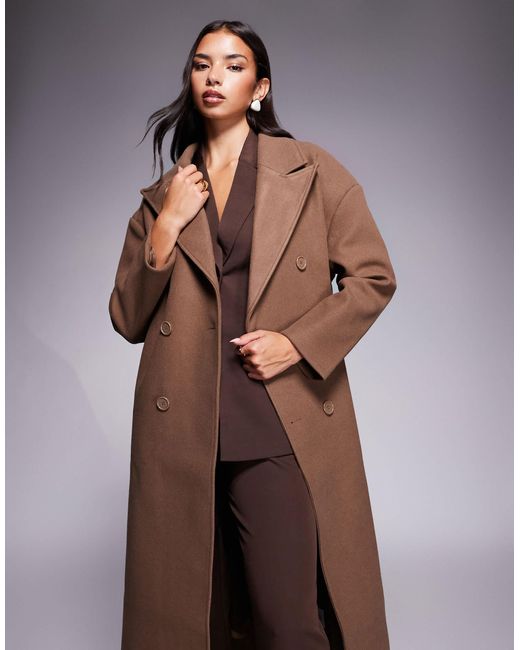 Manteau long et élégant en aspect laine avec double boutonnage - marron Aria Cove en coloris Purple