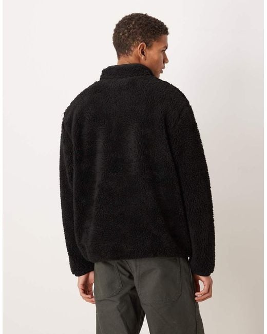 ASOS Black Relaxed Teddy Quarter Zip Sweatshirt With Pocket for men