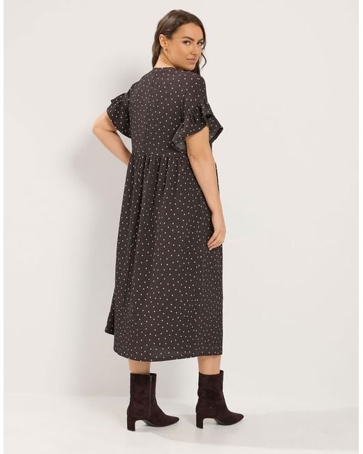 Yours Clothing Brown Polka Dot Midi Dress