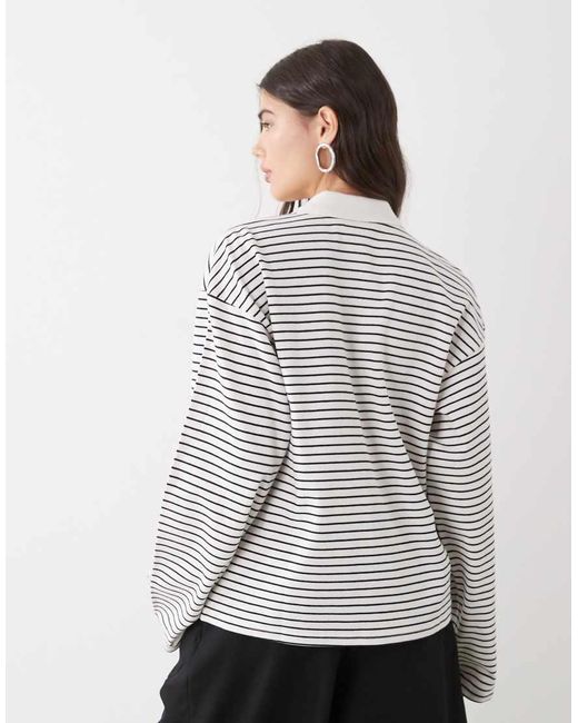 Monki Gray Long Sleeve Rugby Top