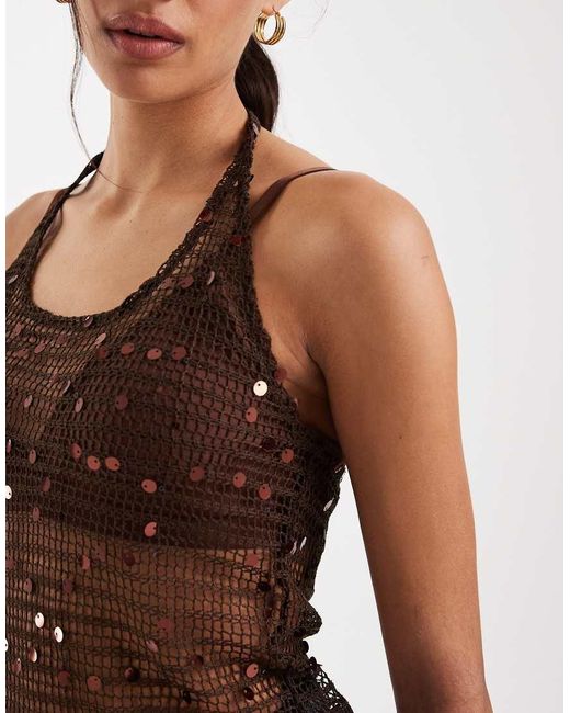 JJXX Natural Crochet Halter Top With Sequins