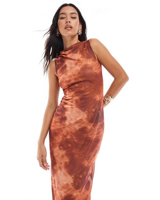 4th & Reckless Red – hochgeschlossenes, drapiertes maxikleid