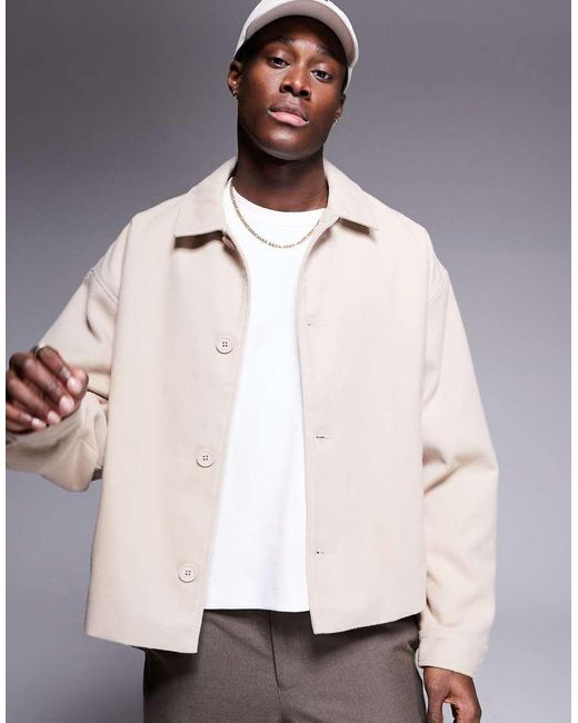 ASOS Natural Oversized Brushed Harrington Jacket for men