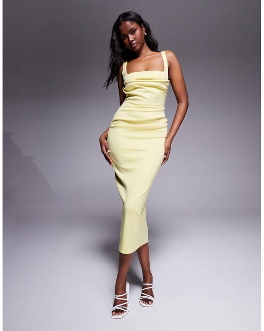 ASOS Blue Scuba Curved Neckline Midi Dress With Split