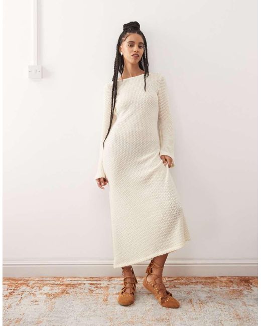 Reclaimed Vintage Natural Flared Sleeve Crochet Festival Maxi Dress