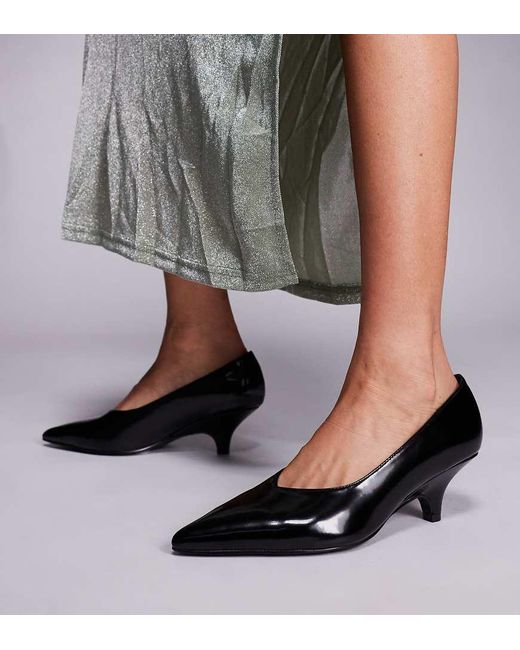 Public Desire Black Public Desire Lunch Date Wide Fit Low Heel Court Shoes