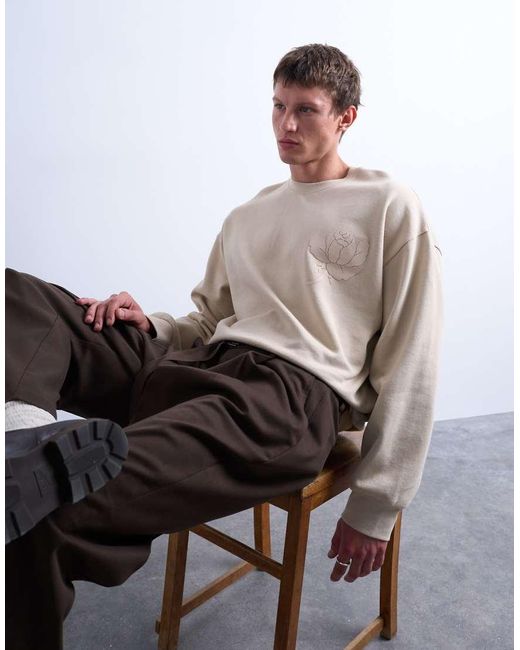 Topman Gray Oversized Fit Sweatshirt With Raised Floral Print for men