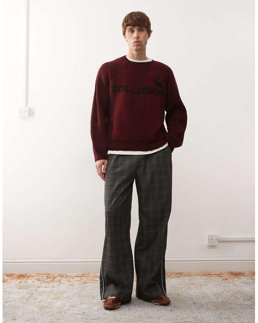 Collusion Red Boxy Branded Grpahic Knitted Sweatshirt for men