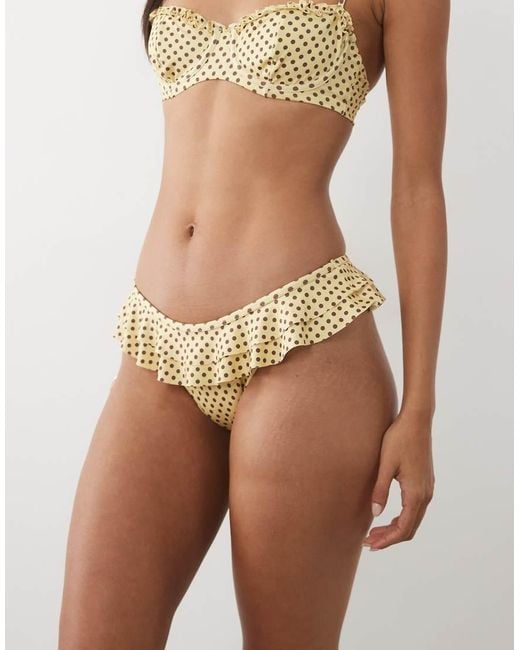 ASOS Natural Dottie Frill Cheeky Bikini Bottom