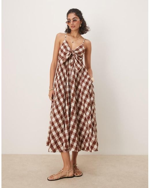 Free People Natural Via Gingham Cami Midi Dress