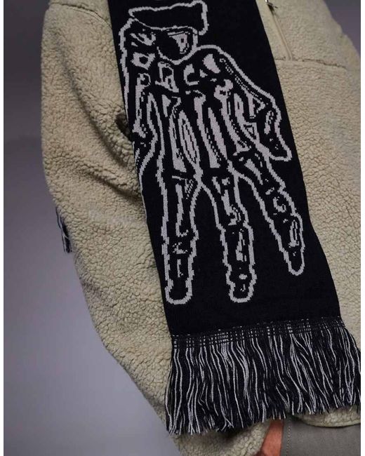 Bufanda Con Gráfico De Esqueleto Y Diseño Reversible De Punto De ASOS de hombre de color Gray