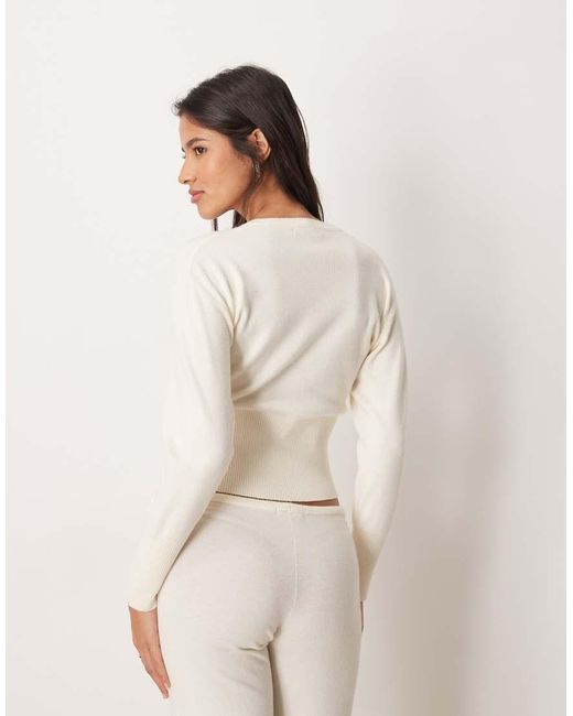 Gina Tricot White Long Sleeve Fitted Fine Knit Cardigan