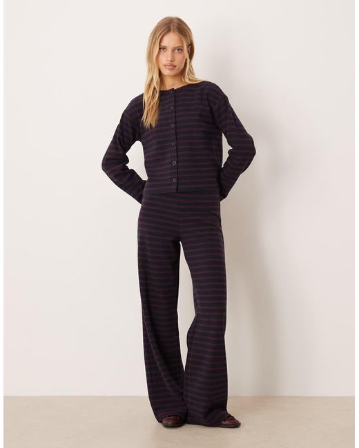 ASOS Blue Brushed Stripe Wide Leg Co Ord Trousers