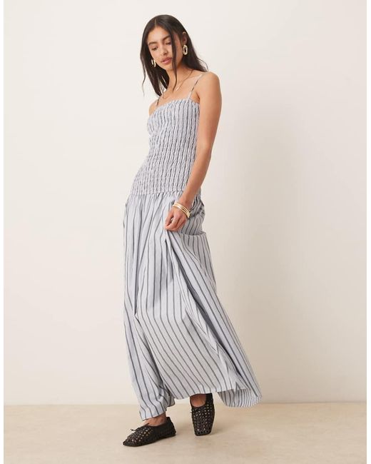 Glamorous White Shirred Drop Waist Maxi Dress