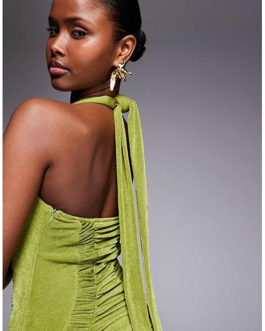 Ruched & Ready Green Ruched & Ready Sculpting Drape Hip Scoop Neck Maxi Dress