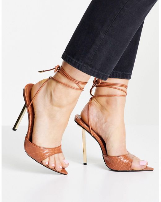 Public Desire Powerful Pointed Toe Heeled Sandals in Brown | Lyst