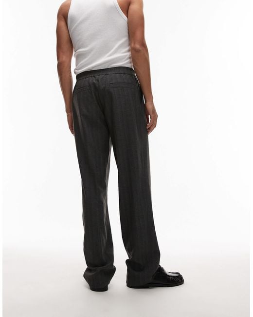 Topman White Pinstripe Wide Leg Trousers for men