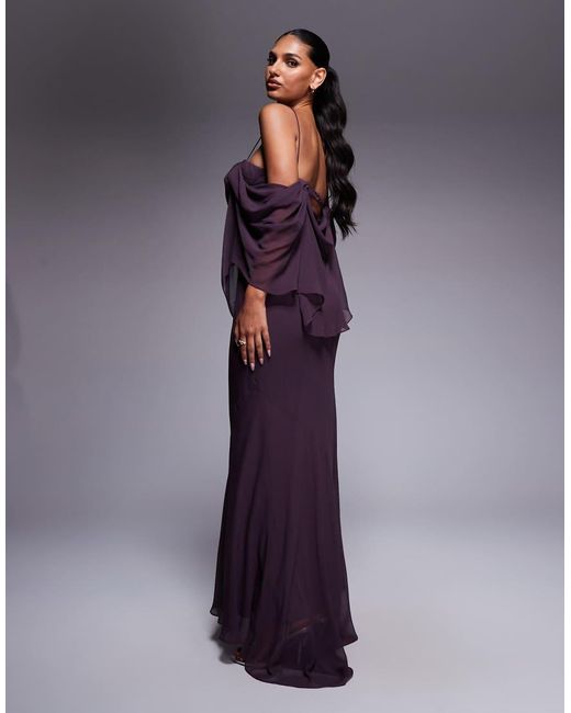 ASOS Purple Chiffon Double Layer Bias Maxi Dress With Drape Bust Cup Detail