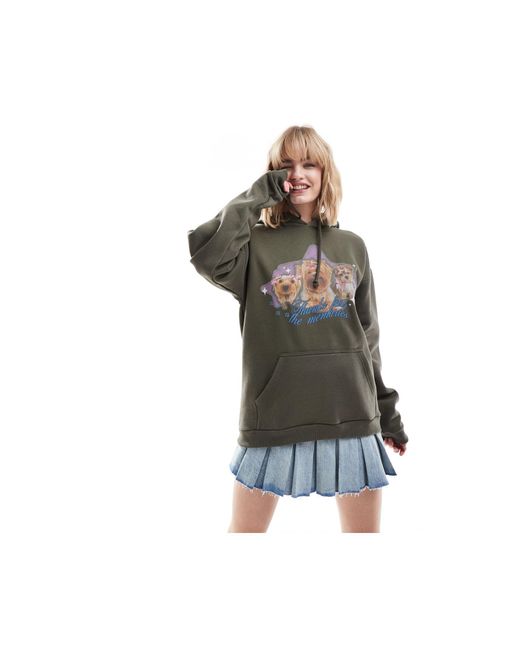 Minga Green London Oversized Hoodie With Cute Dogs Graphic