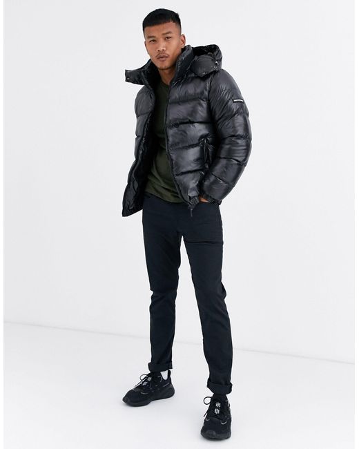 good for nothing hooded puffer jacket in black