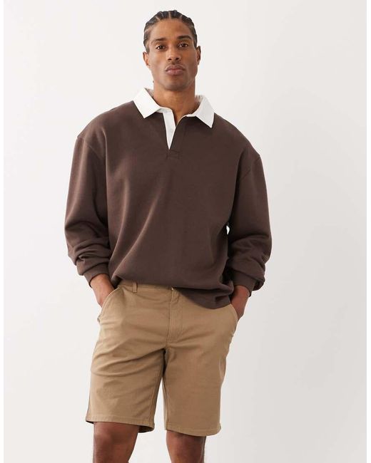 Farah Brown Hawk Straight Leg Twill Shorts for men