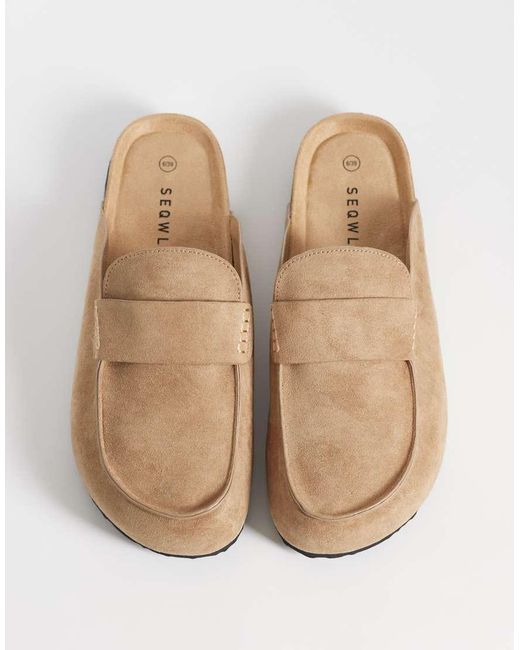 SEQWL Wide Fit Natural Soda Slip On Loafer Style Mule With