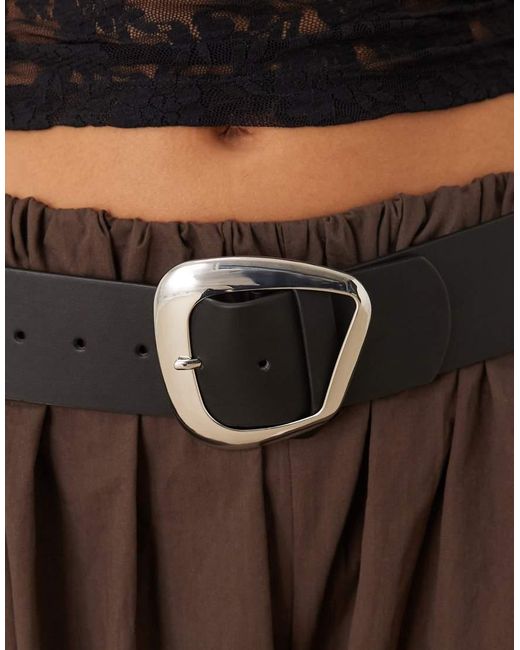 ASOS Black Low Waist Wide Belt With Abstract Square Buckle